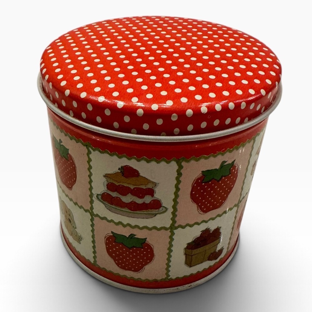 Vintage 1980 Strawberry Shortcake Tin American Greetings Polka Dot Canister 3.5"